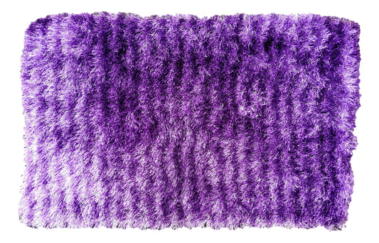 DaDa Bedding Shaggy Soft Door Mat Carpet Rug - 20" x 32" Striped Shiny Purple Lavender-0
