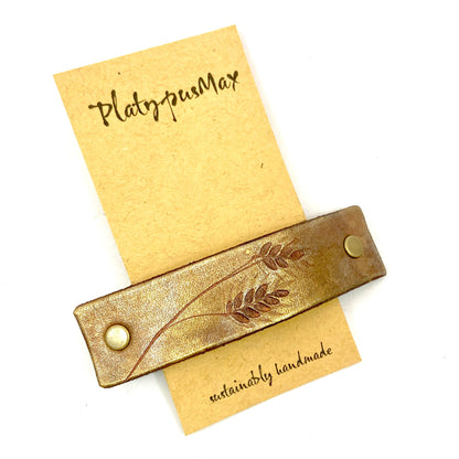 Copper / Rose Gold Wheat Stalk Leather Nature Print Hair Barrette-0