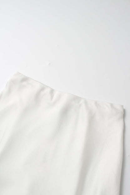Faux Satin A-Line Skirt-White-2