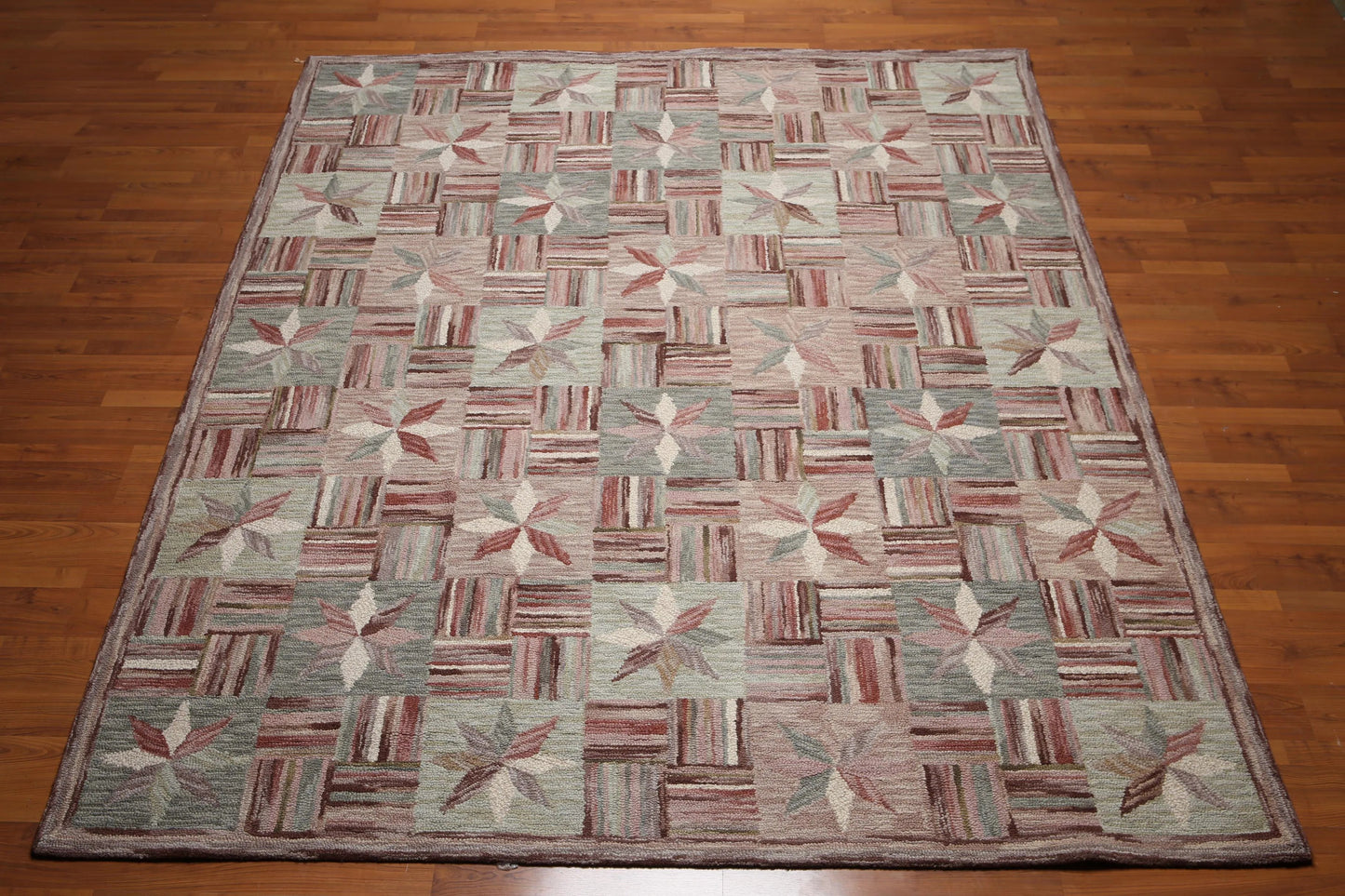 8'x10' Beige, Rust, Gray, Rose, Multi Color Hand Tufted Oriental Wool Rug-2
