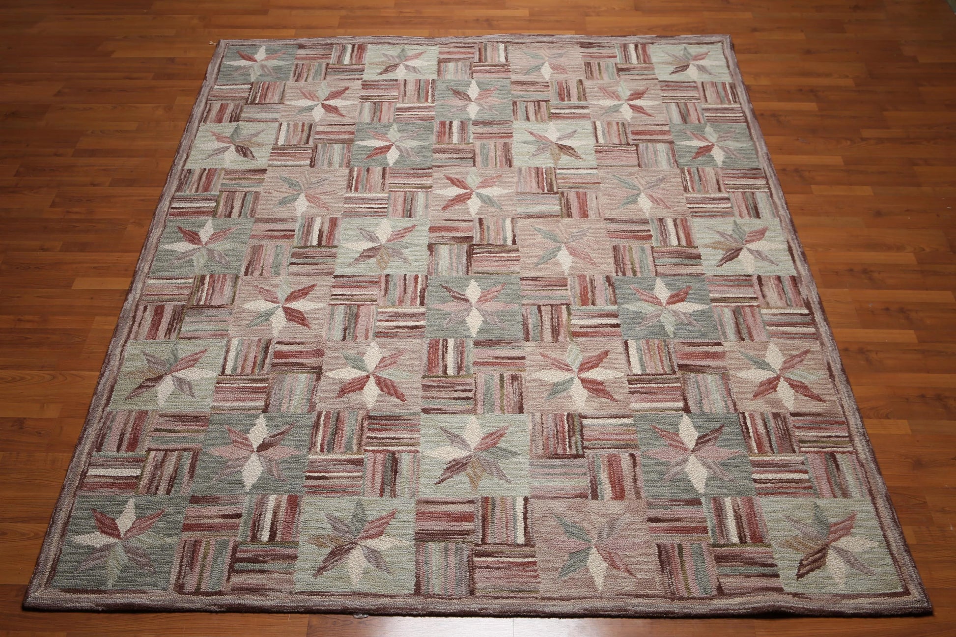 8'x10' Beige, Rust, Gray, Rose, Multi Color Hand Tufted Oriental Wool Rug-2