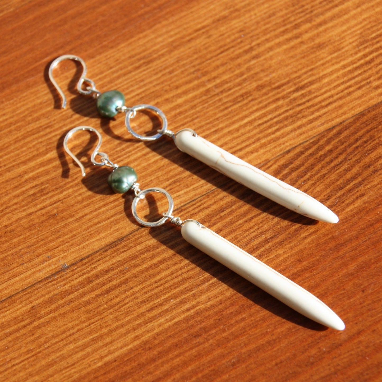 Ariel Earrings - Howlite and Peacock Pearl Drop Earrings-3