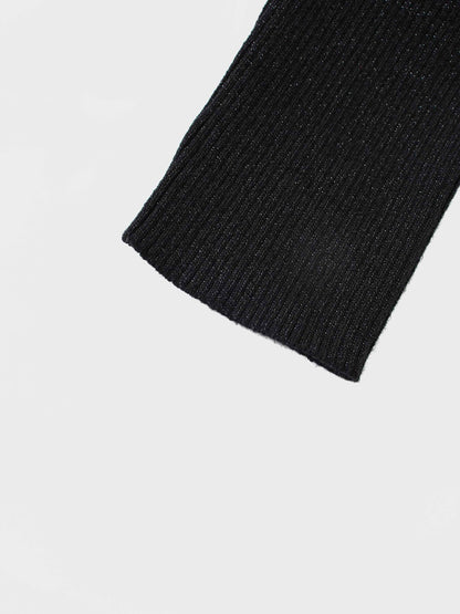Lurex Ribbed Knit Turtleneck-Black-3