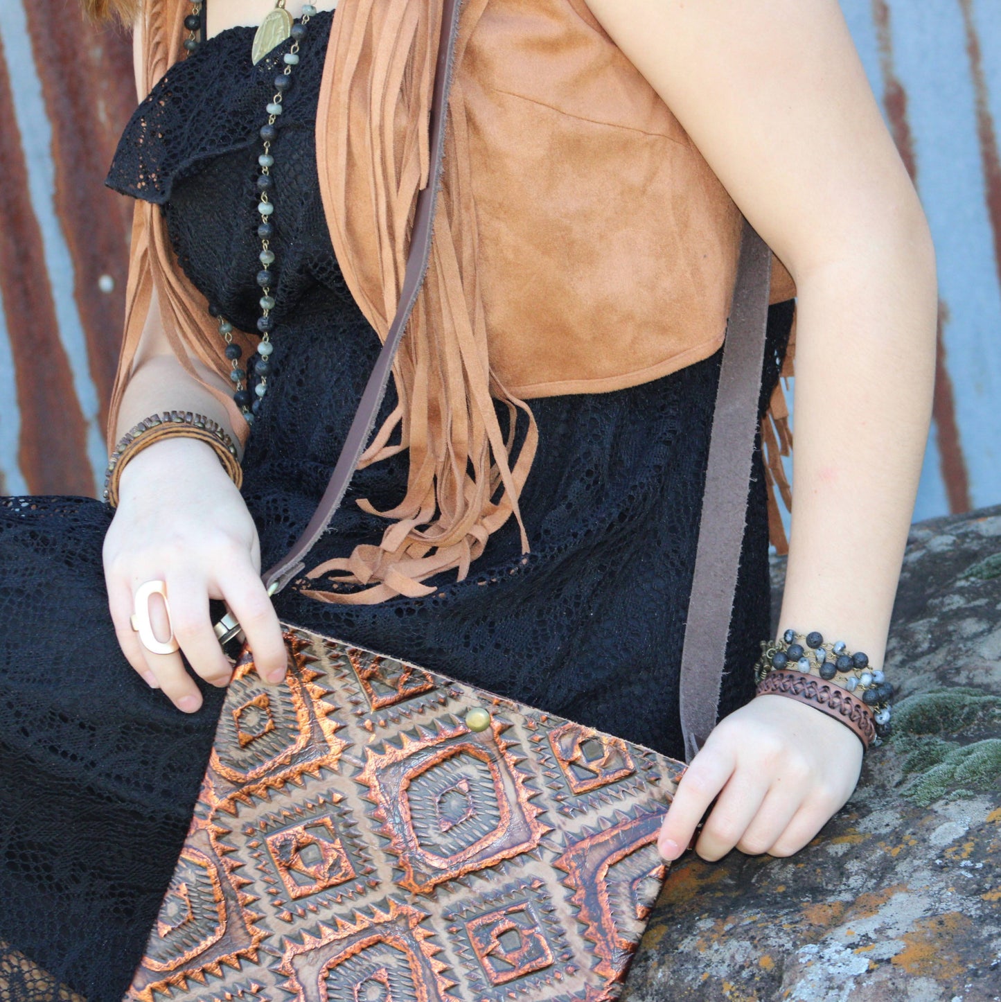 Dark Brown Vintage Laced Cuff-X Pattern 011e-2