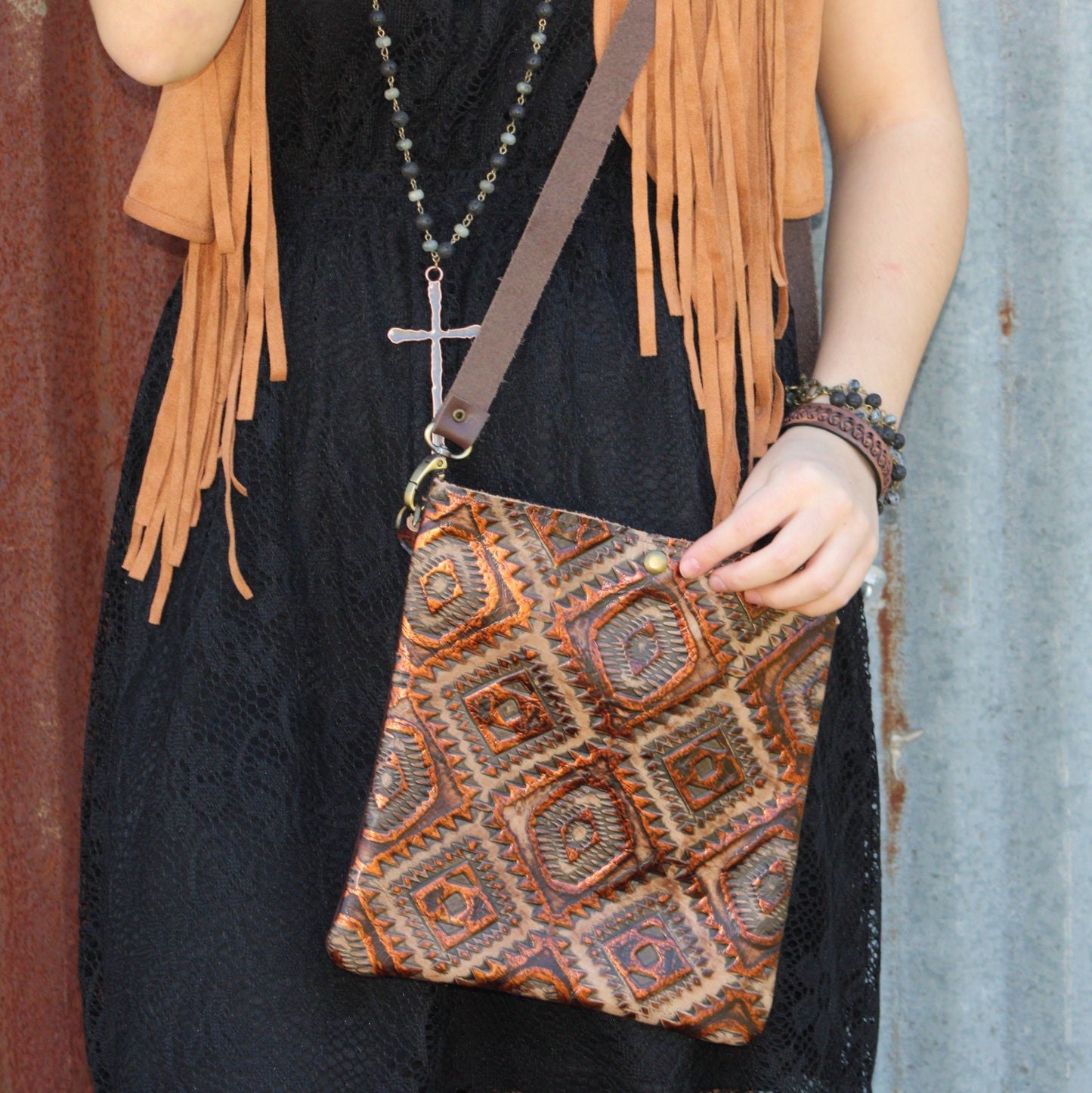 Dark Brown Vintage Laced Cuff-X Pattern 011e-1