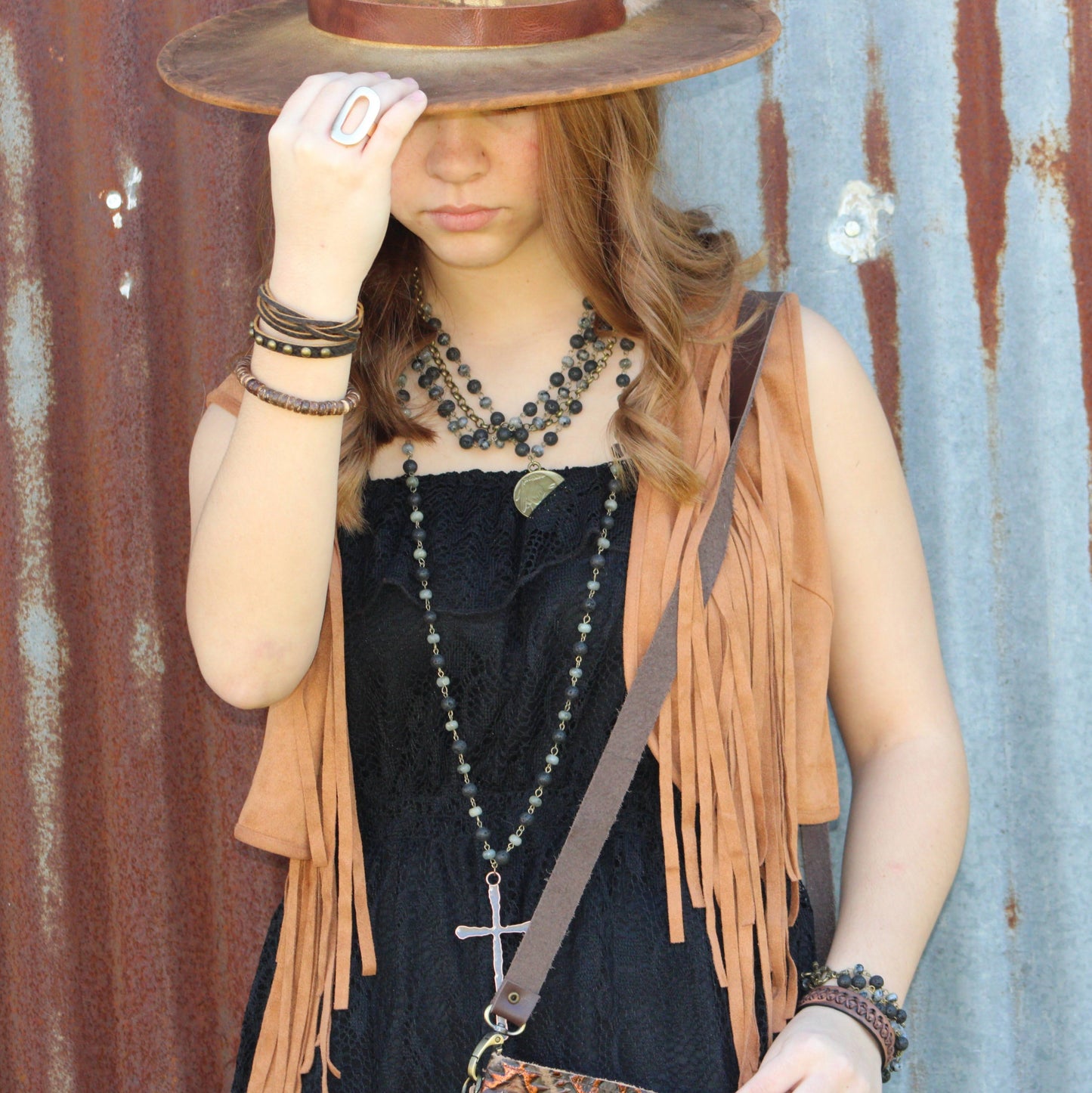 Dark Brown Vintage Laced Cuff-X Pattern 011e-3