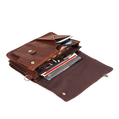 Handmade Brown Leather Messenger Bag - Bryan-4