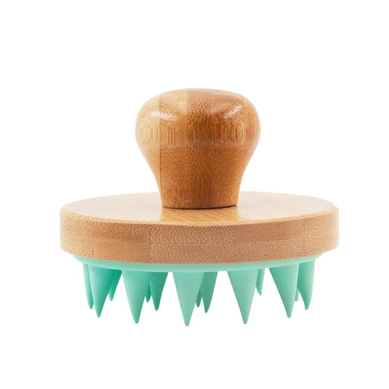 Bamboo Shampoo Brush & Scalp Massager with Silicone Bristles-2