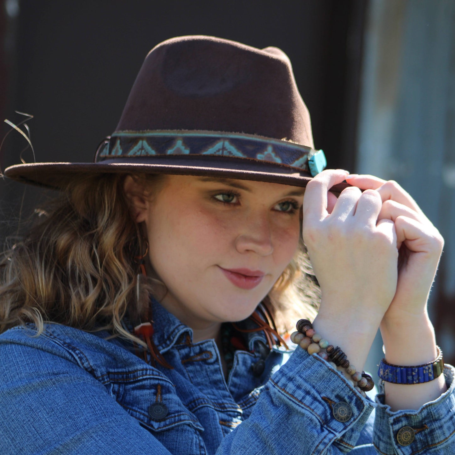 Boho Tan Deer Skin Leather Tassel Earring-Brown Feather 217c-2