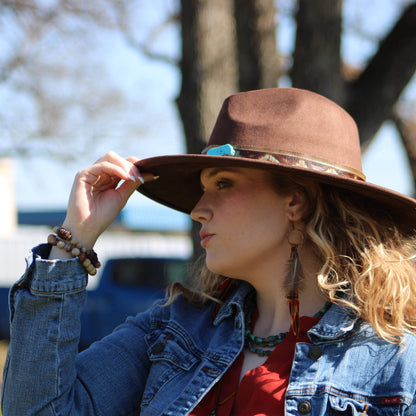 Boho Tan Deer Skin Leather Tassel Earring-Brown Feather 217c-1