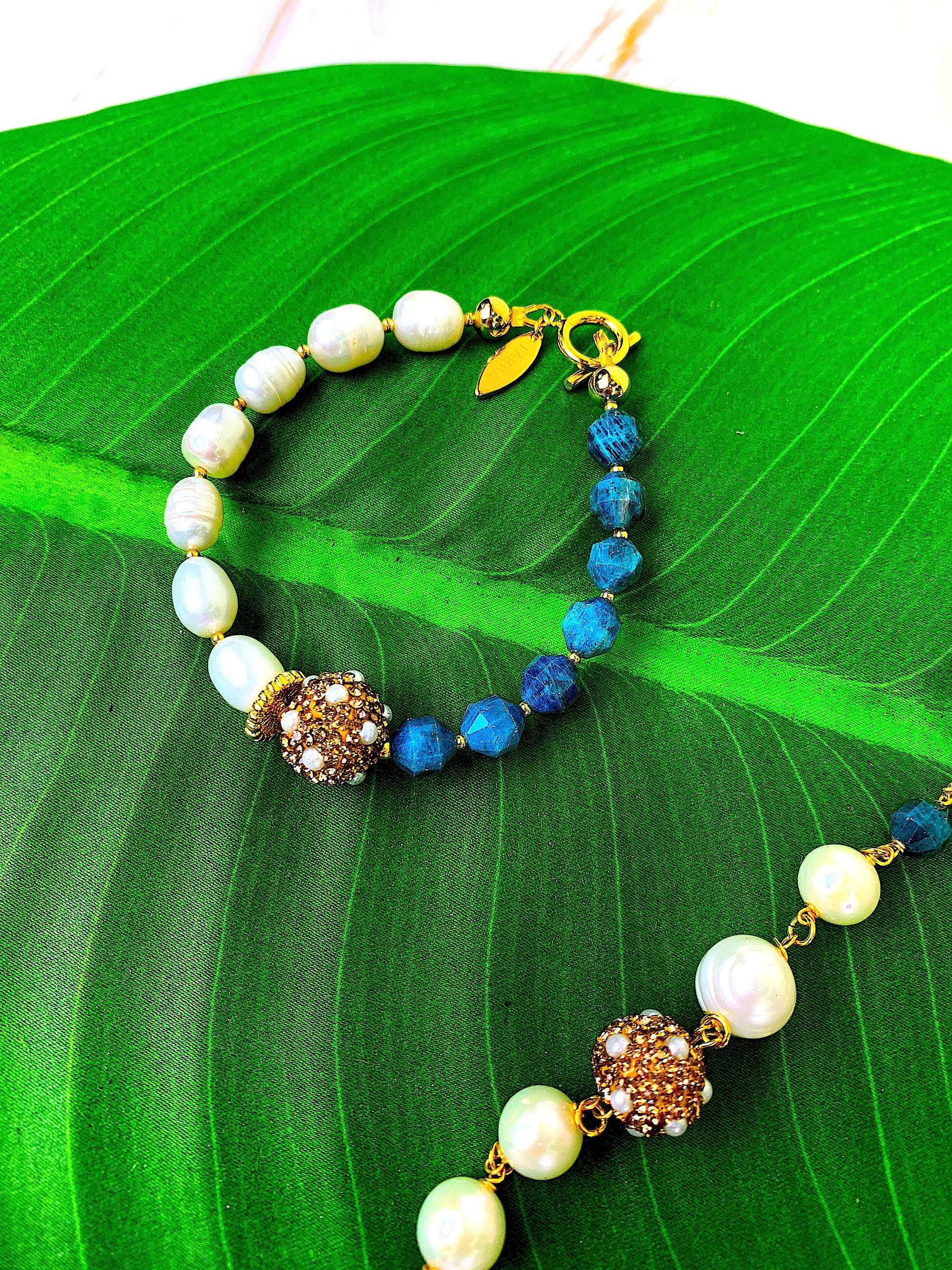 Apatite With Freshwater Pearls Bracelet GB002-1