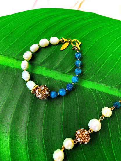 Apatite With Freshwater Pearls Bracelet GB002-1