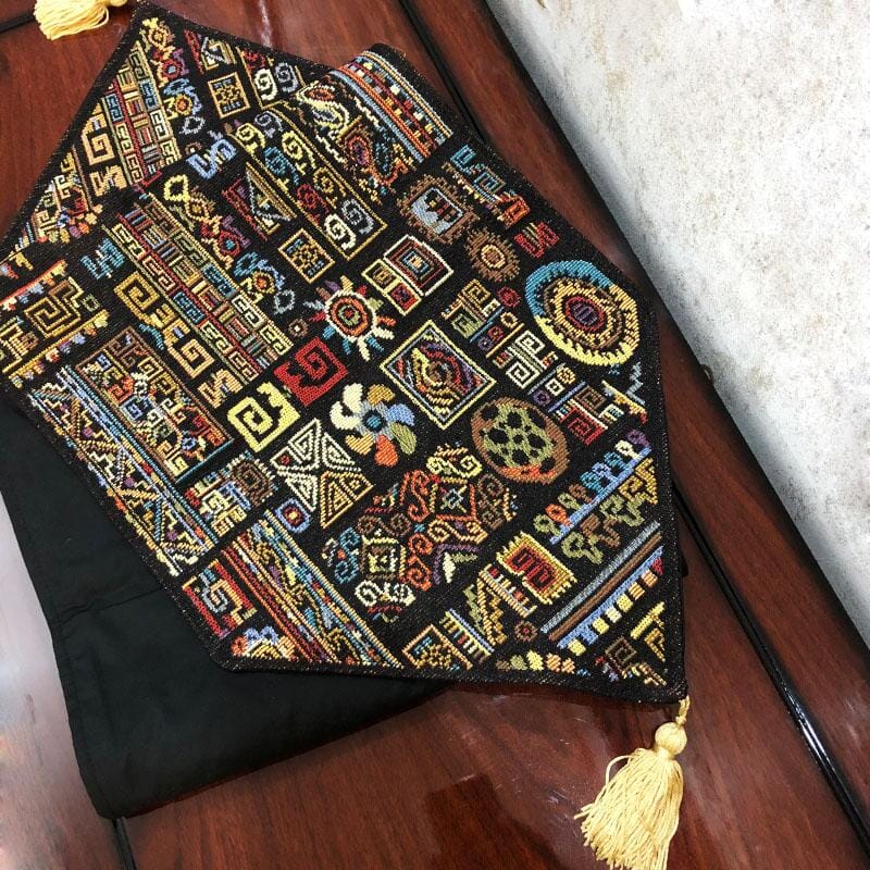 DaDa Bedding Ethnic Ornaments Geometric Black Elegant Woven Tapestry Dining Table Runner (18118)-1
