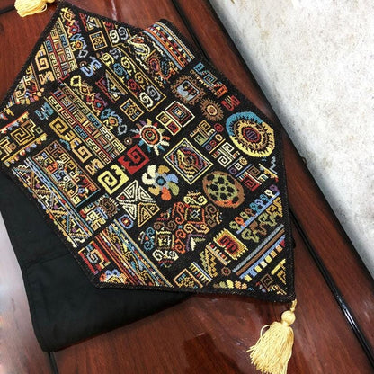 DaDa Bedding Ethnic Ornaments Geometric Black Elegant Woven Tapestry Dining Table Runner (18118)-1