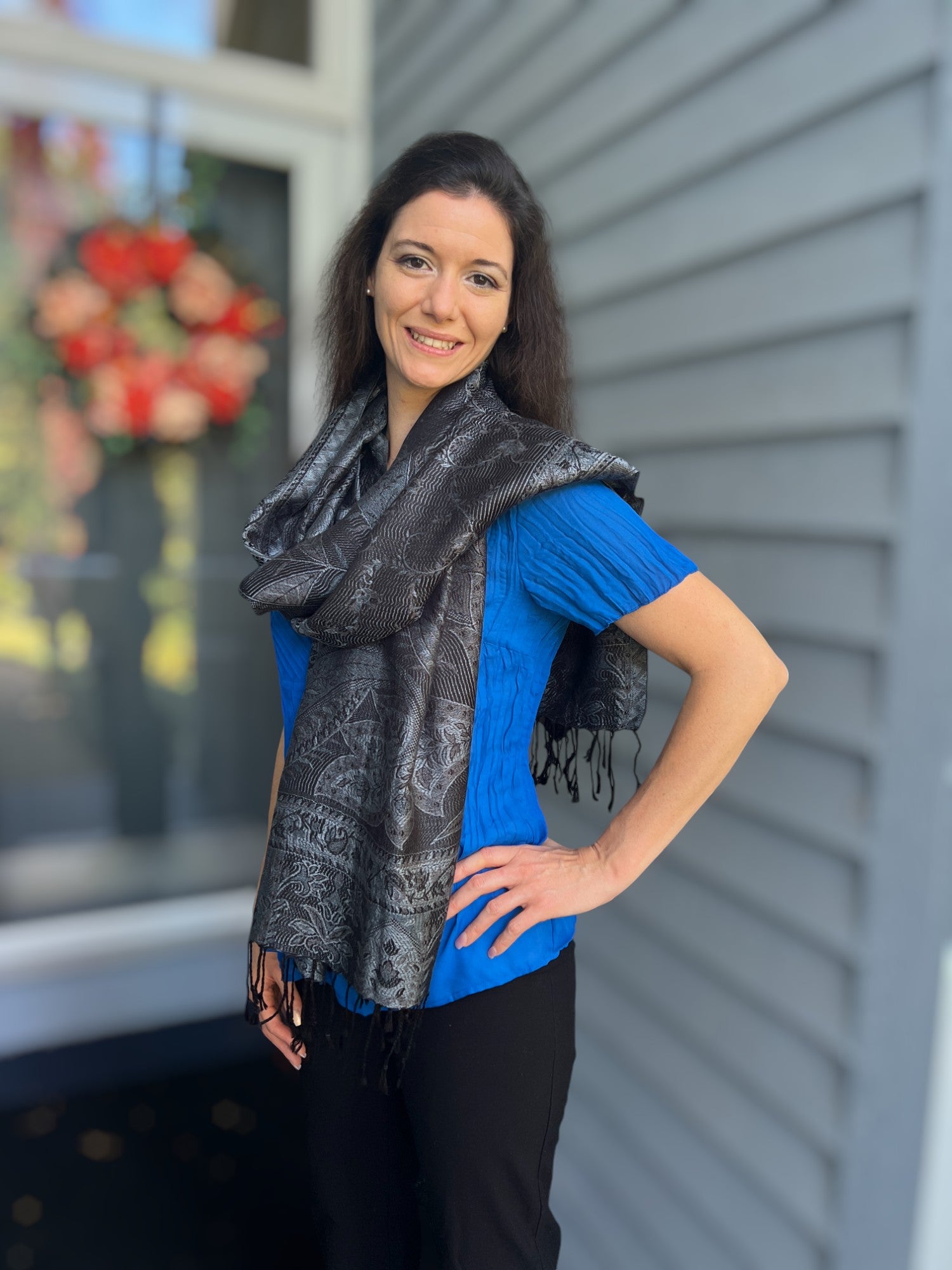 Black and Gray Modal Jamawar Pashmina Scarf-9