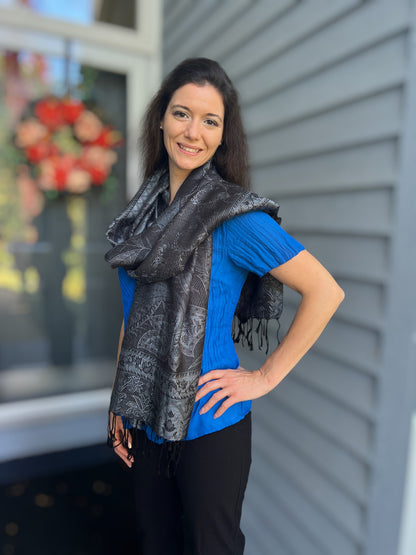 Black and Gray Modal Jamawar Pashmina Scarf-9