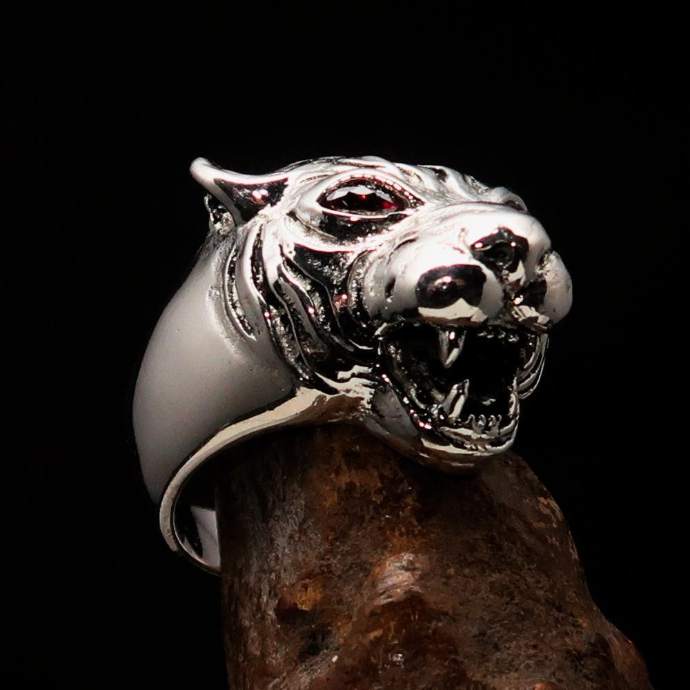 Excellent crafted Men's Tiger Ring red CZ Eyes - Sterling Silver-2