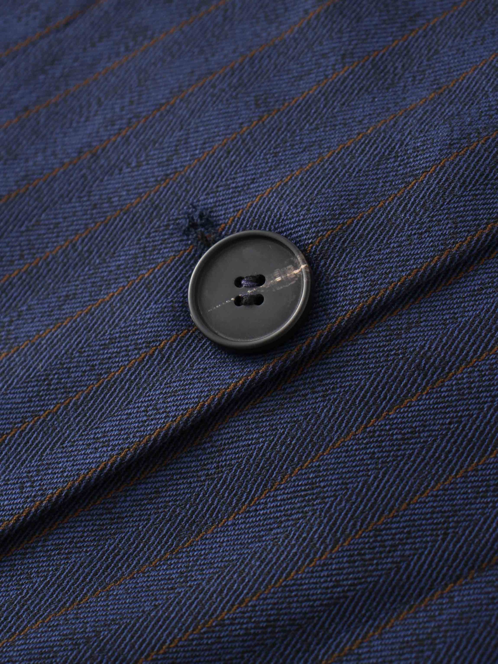 Herringbone Pinstripe Button Down A-Line Skirt-Navy/Brown-3