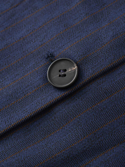 Herringbone Pinstripe Button Down A-Line Skirt-Navy/Brown-3