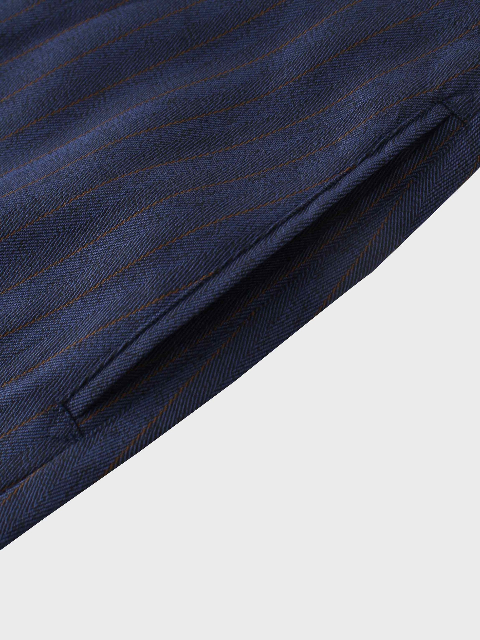 Herringbone Pinstripe Button Down A-Line Skirt-Navy/Brown-4