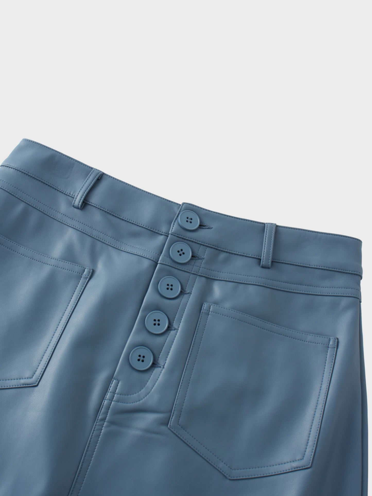 Front Pocket Straight Faux Leather Skirt-Denim Blue-2