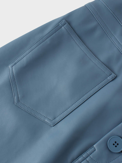Front Pocket Straight Faux Leather Skirt-Denim Blue-3