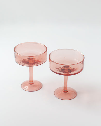 Handblown Hammered Coupe Cocktail Glass Pair-6