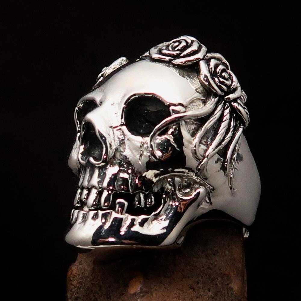 Excellent crafted Lady's Biker Granny Skull Ring - Sterling Silver 925-0