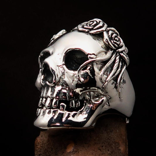 Excellent crafted Lady's Biker Granny Skull Ring - Sterling Silver 925-0