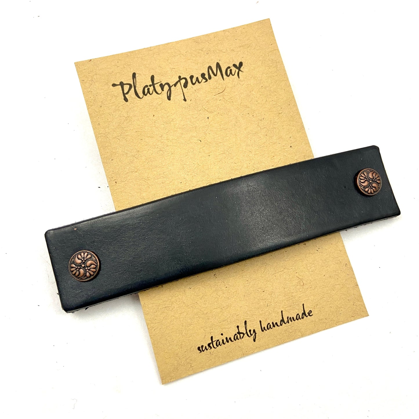 Black Barrette with Rustic Bronze Textured Studs-0