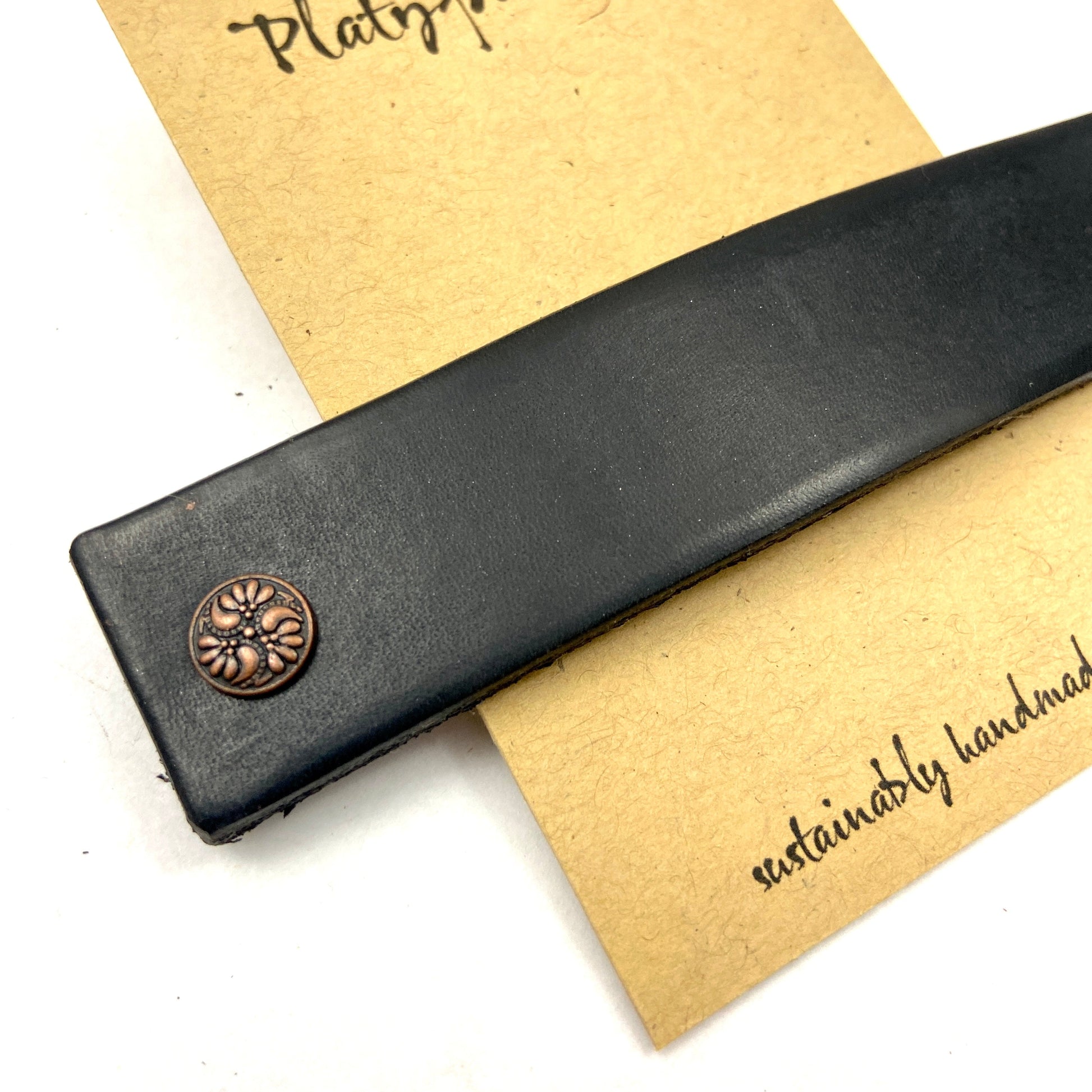 Black Barrette with Rustic Bronze Textured Studs-1