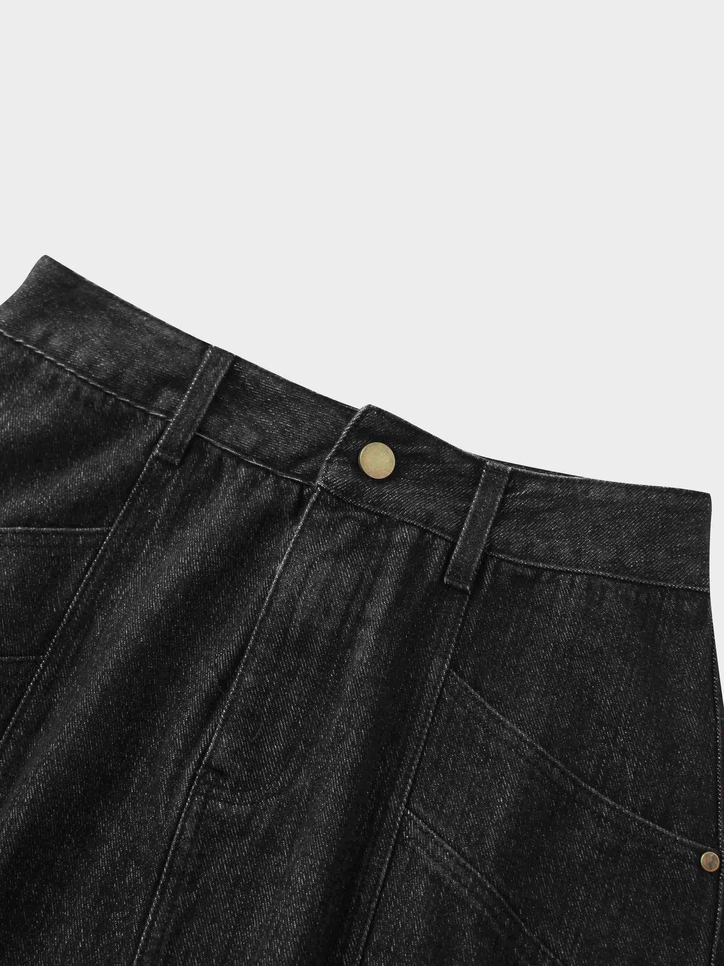 Front Seam Detail Denim Skirt-Black Wash-2