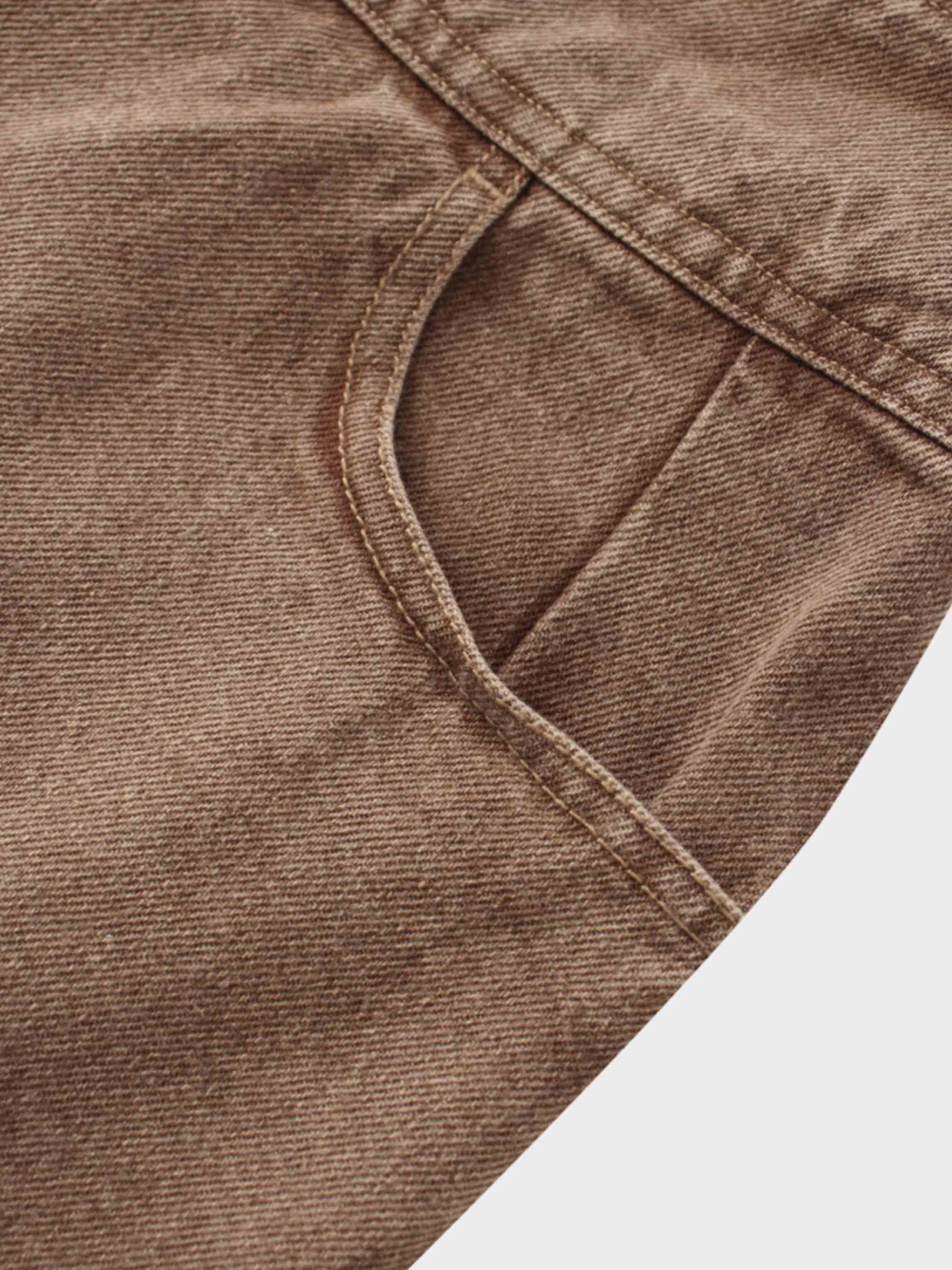 Button Down Denim Skirt-Brown-2