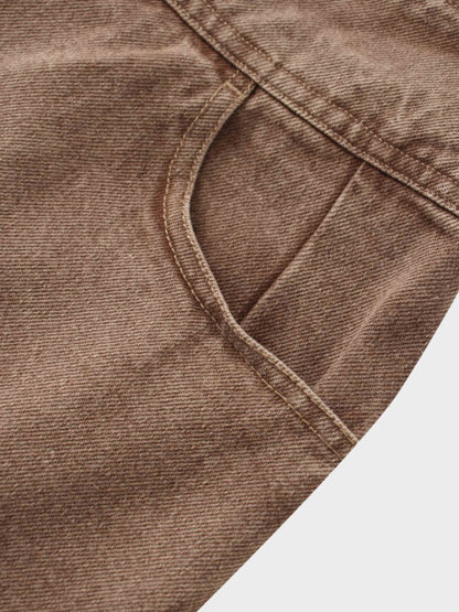 Button Down Denim Skirt-Brown-2