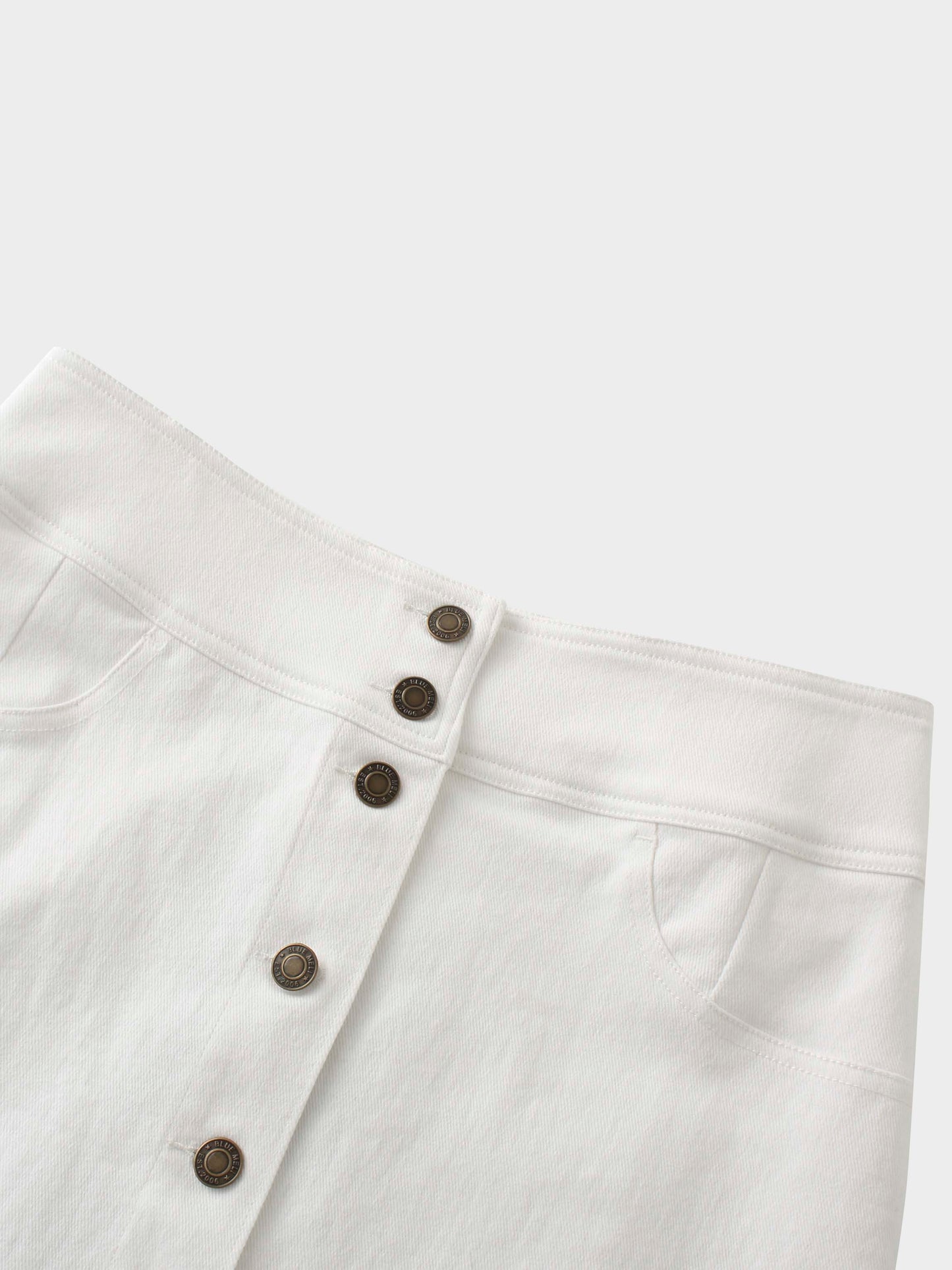 Button Down Denim Skirt-White-4