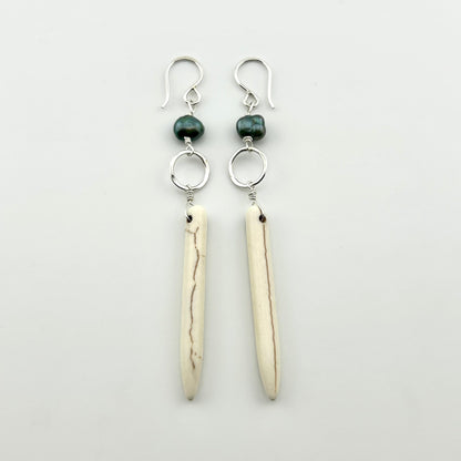Ariel Earrings - Howlite and Peacock Pearl Drop Earrings-2