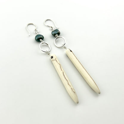 Ariel Earrings - Howlite and Peacock Pearl Drop Earrings-0