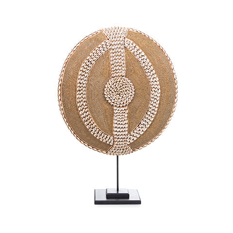Beaded Cameroon Shield with Cowrie Shells Gold on stand | Hand carved in Cameroon-0