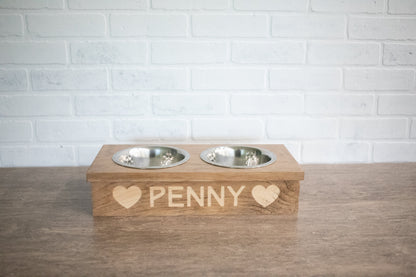 Dog Food Stand, Wooden Pet Feeder with Stainless Steel Bowls-1