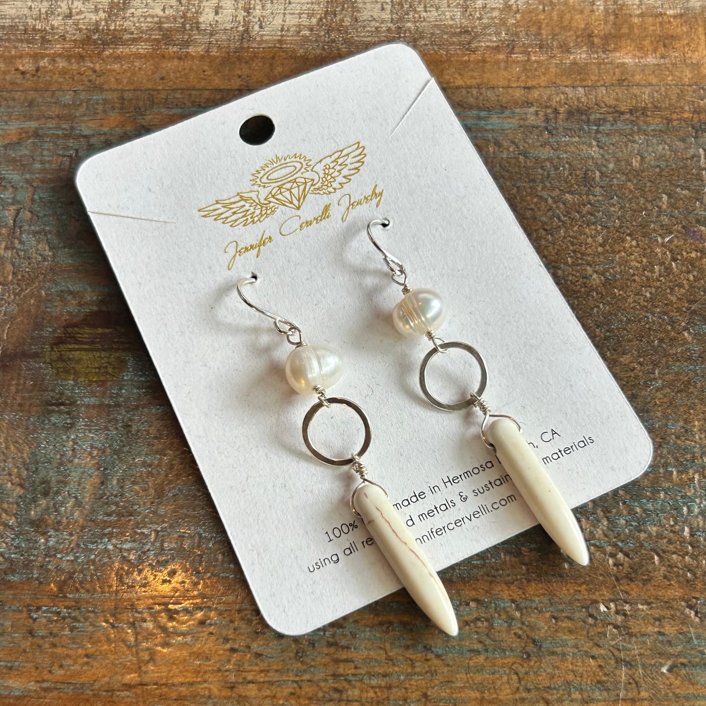 Ariel Earrings - White Pearl and Howlite Earrings-1