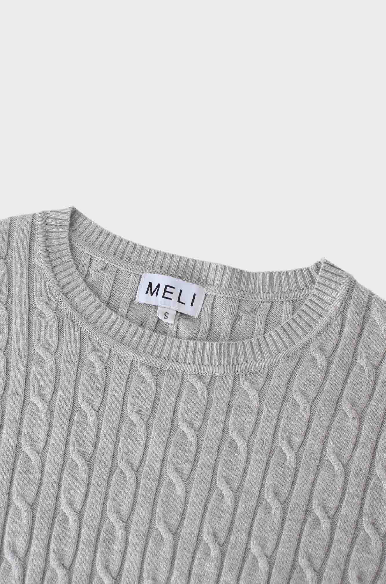 Knit Cable Sweater-Heathered Grey-3