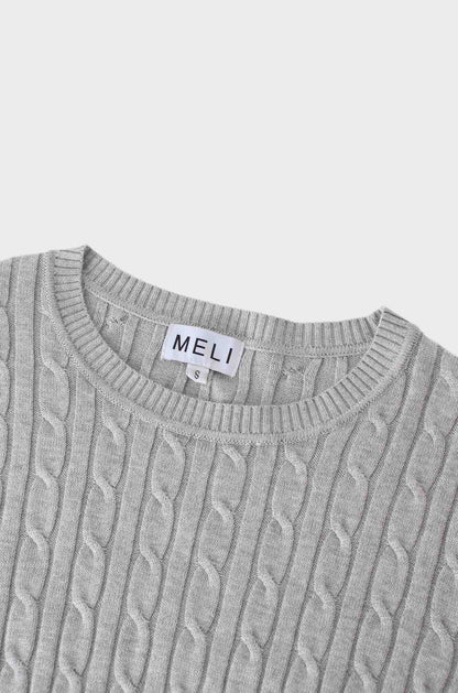 Knit Cable Sweater-Heathered Grey-3