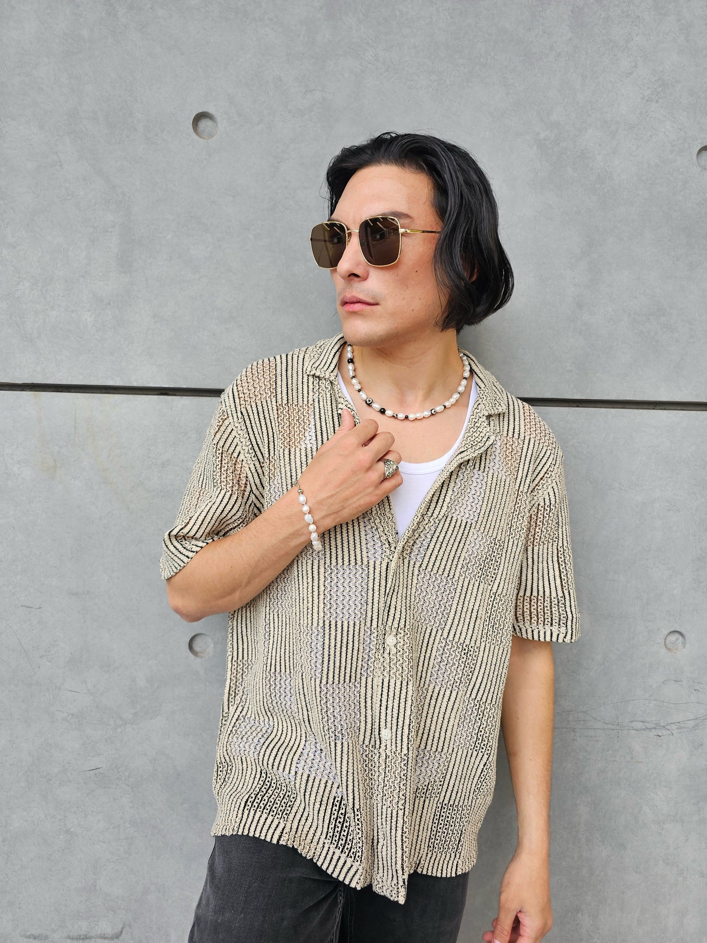 Freshwater Pearls With Sterling Silver Men's Bracelet MEB04-3