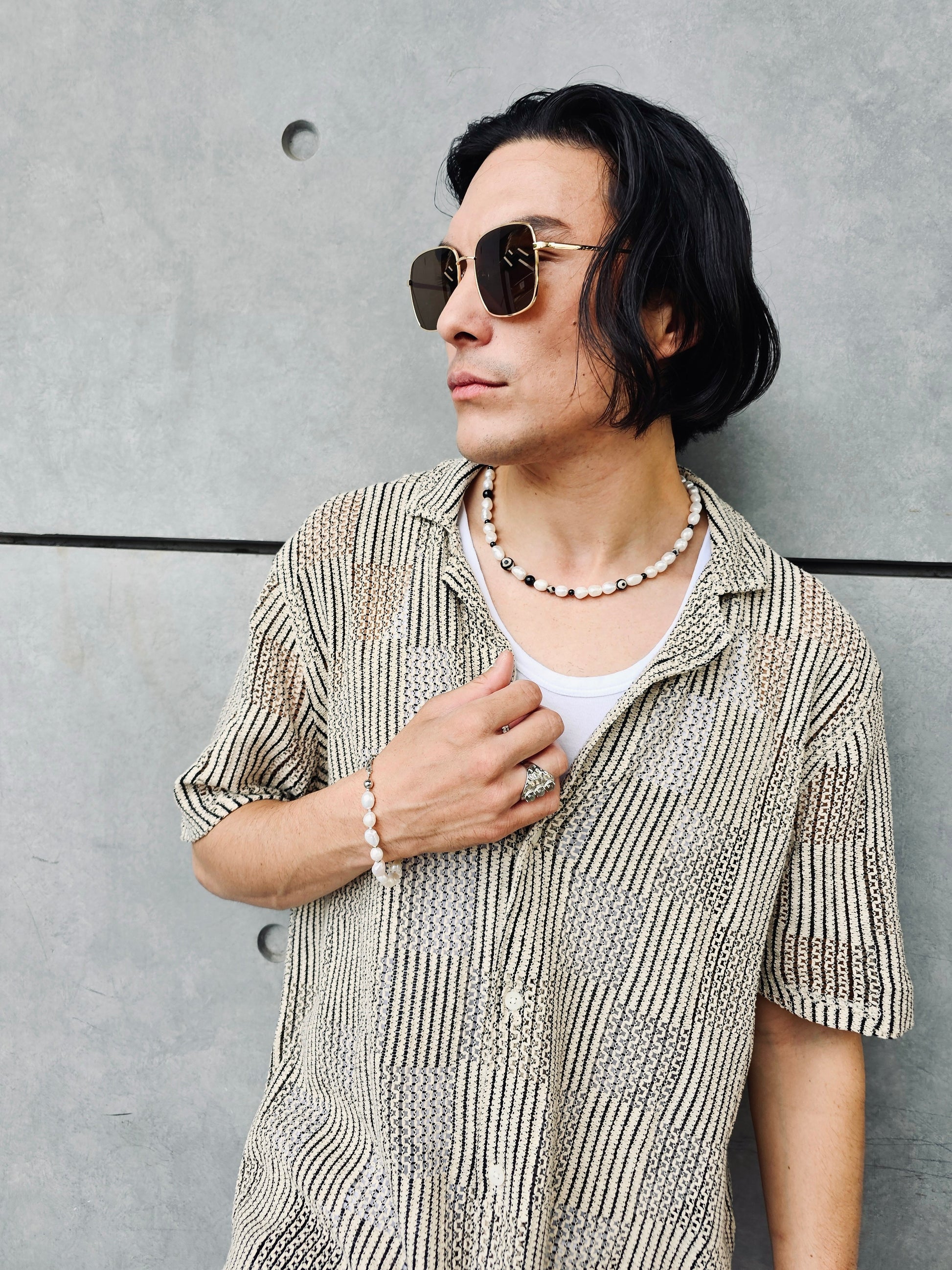 Freshwater Pearls With Sterling Silver Men's Bracelet MEB04-4