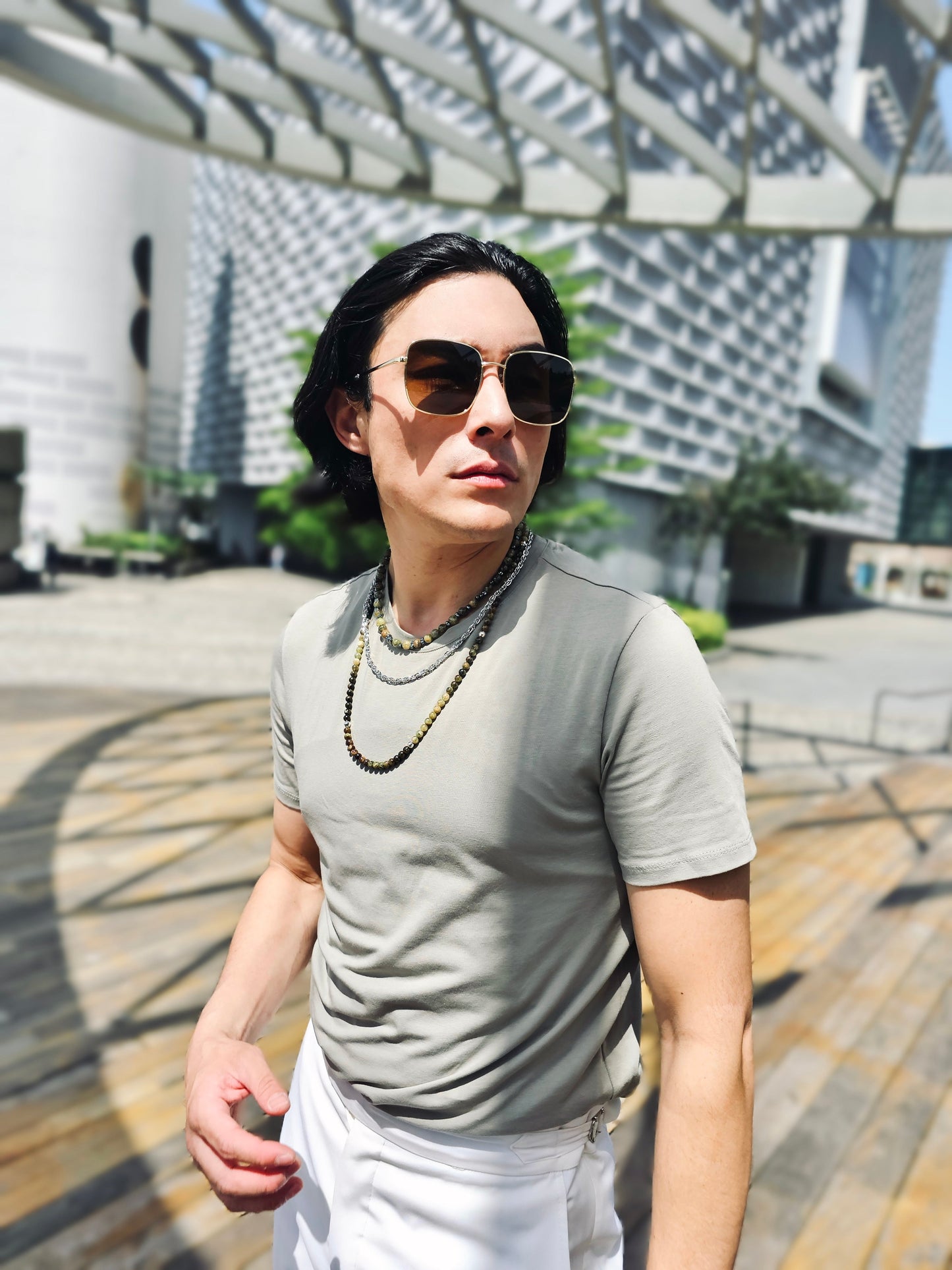 Green Garnet With Sterling Silver Men's Long Necklace MEN22-3