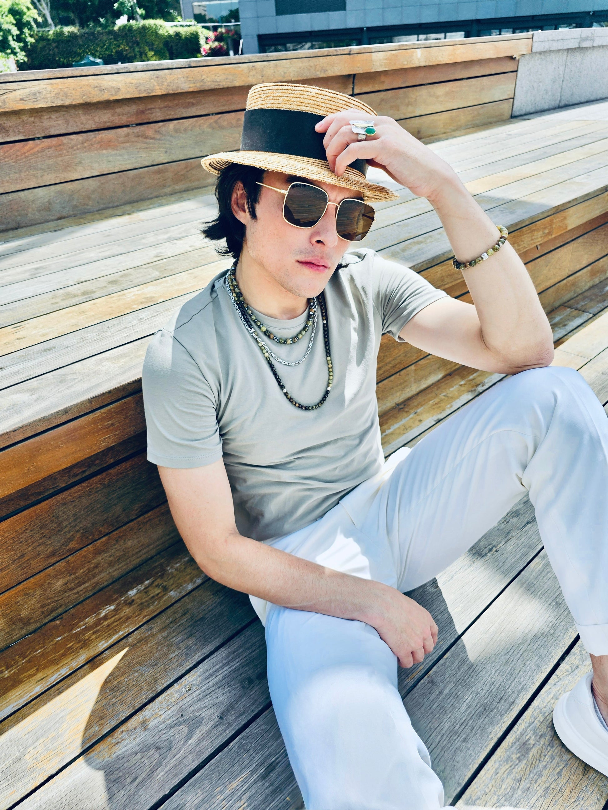 Green Garnet With Hematite Short Men's Necklace MEN23-3