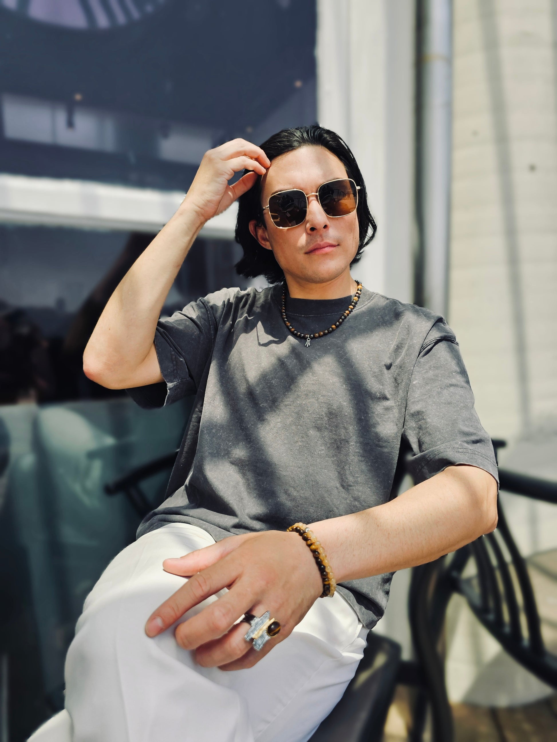 Iron Tiger-eye Stone With Silver Feather Pendant Men's Necklace MEN20-3