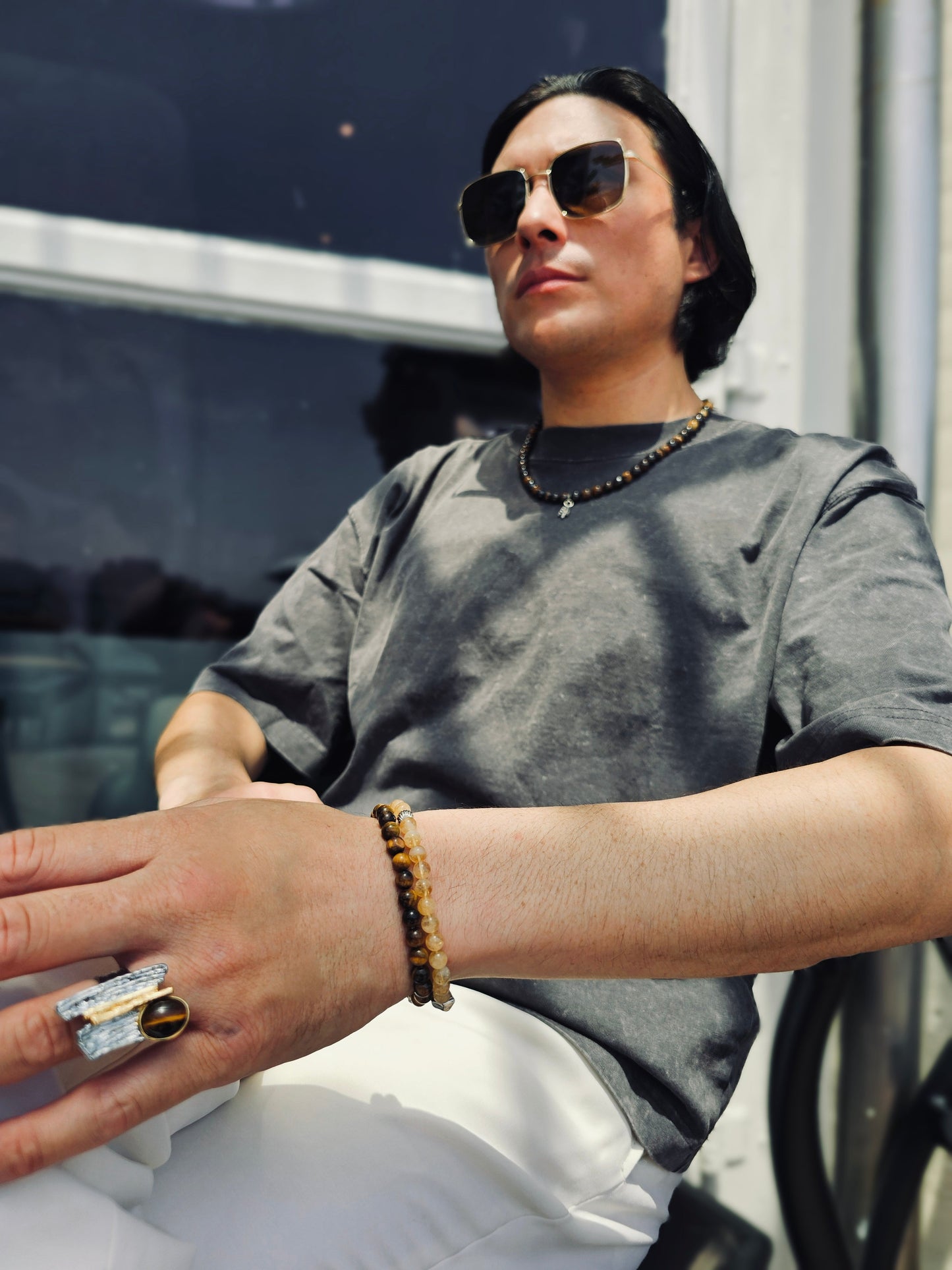 Brown Tiger-Eye Stone Flexible Men's Bracelet MEB12-2