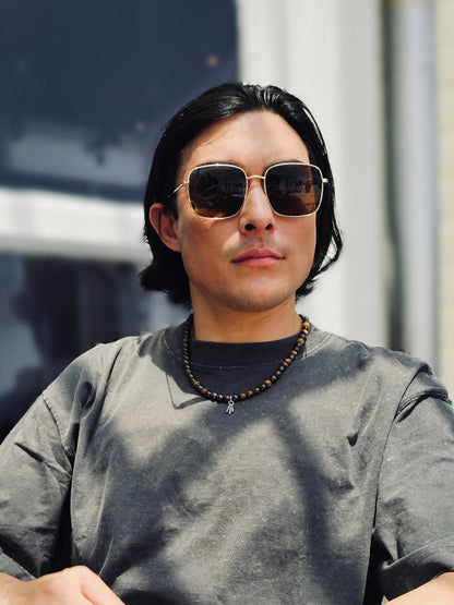 Iron Tiger-eye Stone With Silver Feather Pendant Men's Necklace MEN20-2