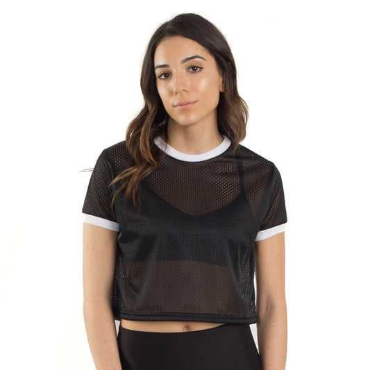 6031 - Women's Cropped Mesh Ringer Tee-0